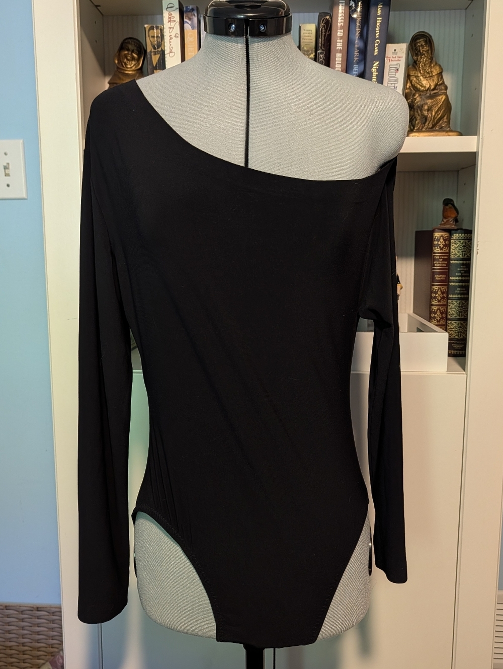 Norma Kamali Black One-Shoulder Long-Sleeve Bodysuit